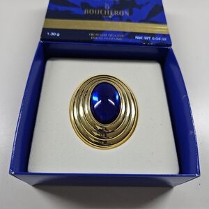 Vintage Jaipur Boucheron Paris Blue & Gold Lucite Solid Perfume Pendant LIKE NEW